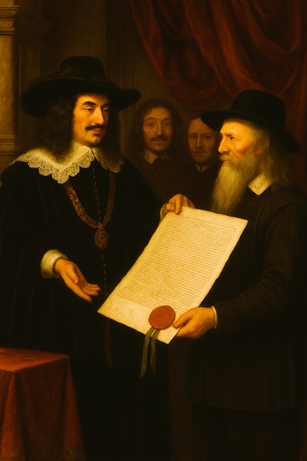 Dr. John Clarke has his Rhode Island Charter signed by Charles II 